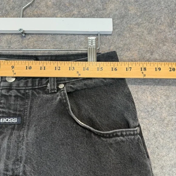 VTG Hugo Boss Baggy Jeans Mens 32 32x28 Frayed Raw Hem 90s Relaxed Black Pants